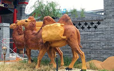 景区玻璃钢仿真动物骆驼雕塑
