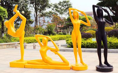 学校广场抽象瑜伽运动玻璃钢人物雕塑
