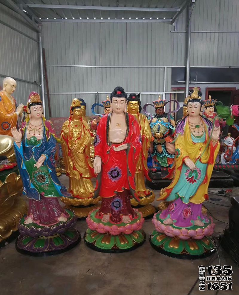 寺庙玻璃钢佛像彩绘西方供奉三圣雕塑 寺庙玻璃钢佛像彩绘西方供奉三圣雕塑