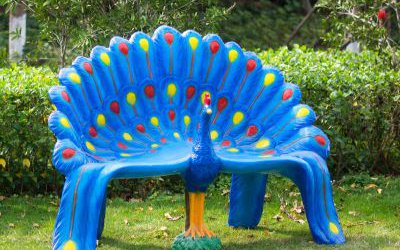 公园仿真彩绘玻璃钢孔雀座椅雕塑雕塑