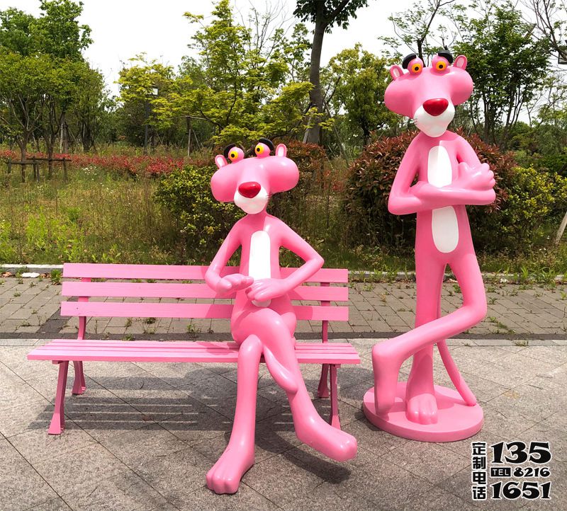 广场创意有趣玻璃钢粉红豹雕塑