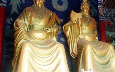 寺庙玻璃钢漆金帝喾与颛顼雕塑