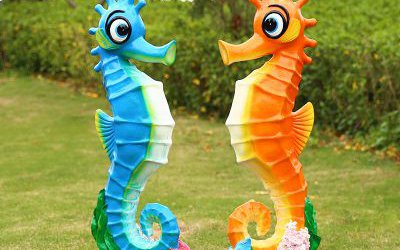 户外草坪玻璃钢彩绘卡通海洋生物海马雕塑