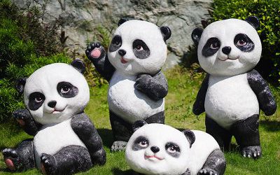 别墅景区玻璃钢仿真卡通可爱熊猫雕塑