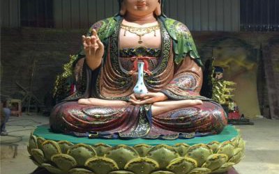玻璃钢彩绘寺庙大型坐着的观音雕塑