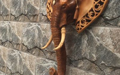 景区庭院创意玻璃钢墙壁上的头像景观大象雕塑