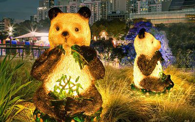 公园创意玻璃钢照明熊猫雕塑