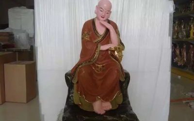 玻璃钢彩绘寺庙拖着下巴的十八罗汉雕塑