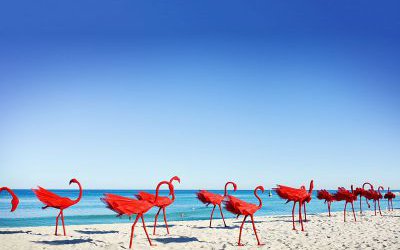 海边玻璃钢创意火烈鸟雕塑