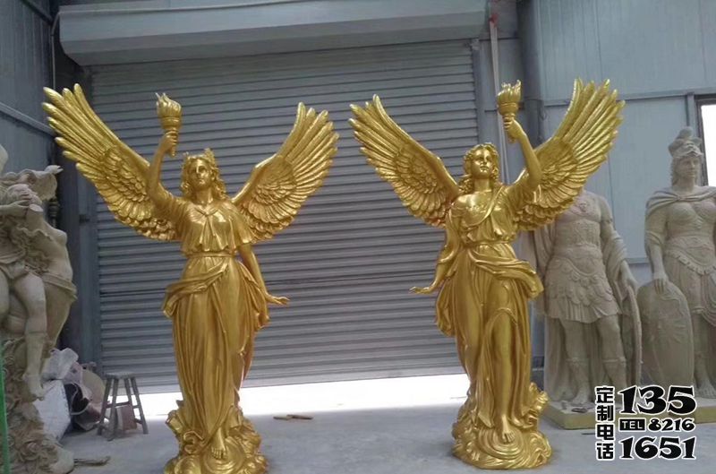 庭院别墅花园玻璃钢镀金西方天使人物雕塑 庭院别墅花园玻璃钢镀金西方天使人物雕塑
