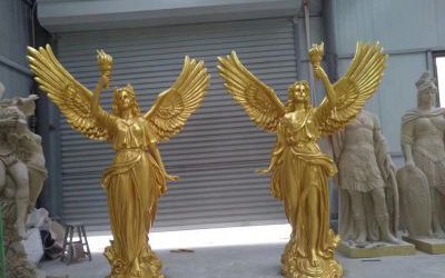 庭院别墅花园玻璃钢镀金西方天使人物雕塑