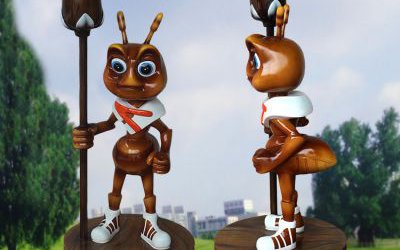 游乐园摆放的玻璃钢卡通卡通蚂蚁卫士雕塑