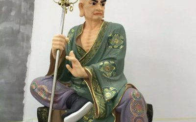 注荼半托迦寺庙供奉拿佛仗的玻璃钢彩绘十八罗汉雕塑