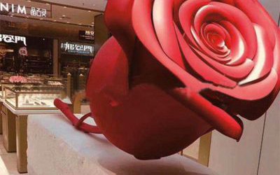 商场大型玻璃钢仿真玫瑰花雕塑