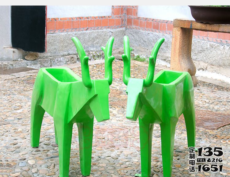 花园创意玻璃钢几何动物花盆雕塑