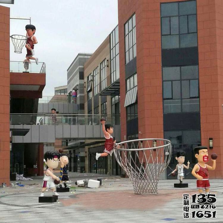 校园户外创意卡通人物打篮球玻璃钢雕塑 校园户外创意卡通人物打篮球玻璃钢雕塑