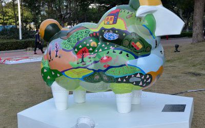 公园街道摆放的玻璃钢卡通绵羊雕塑