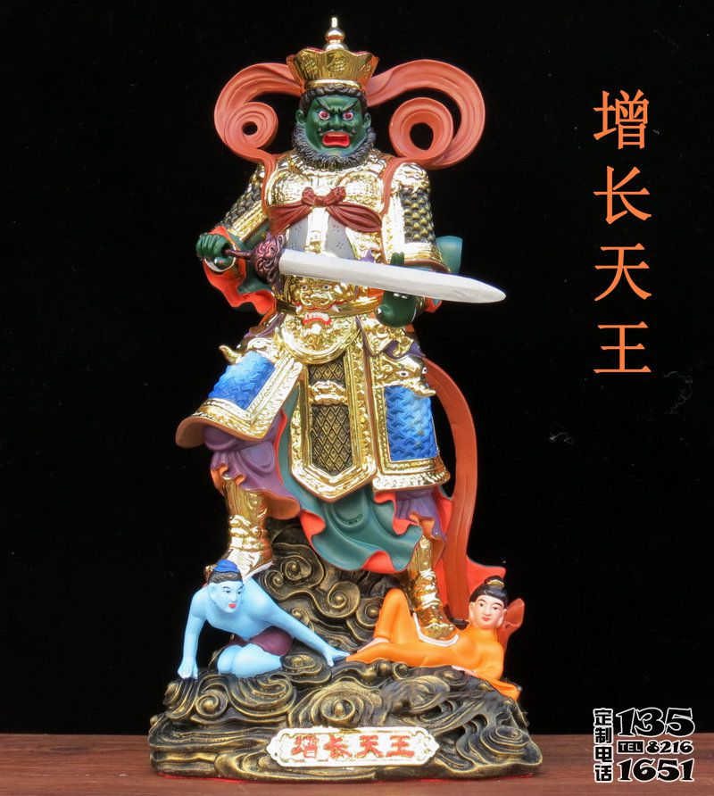 寺庙供奉玻璃钢彩绘增长天王雕塑 寺庙供奉玻璃钢彩绘增长天王雕塑