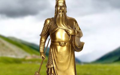 家居公司玻璃钢漆金关公雕塑