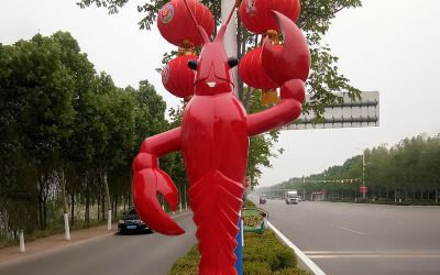 城市街道玻璃钢卡通小龙虾雕塑