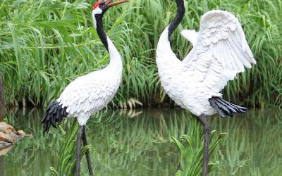 公园池塘玻璃钢彩绘仿真动物仙鹤雕塑