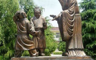 校园提问学生问题的玻璃钢仿铜孔子雕塑