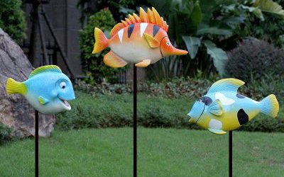 海洋动物园三只玻璃钢彩绘鱼雕塑
