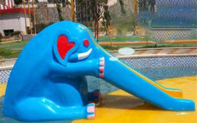 景区泳池创意卡通玻璃钢滑梯大象雕塑