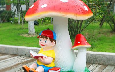 户外大型景观玻璃钢彩绘卡通蘑菇雕塑