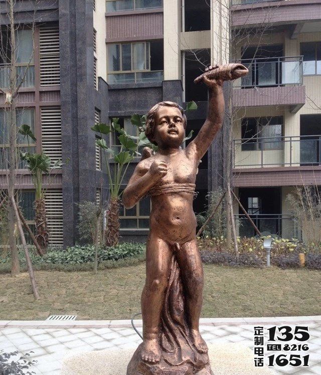 城市街道玻璃钢仿铜人物儿童雕塑