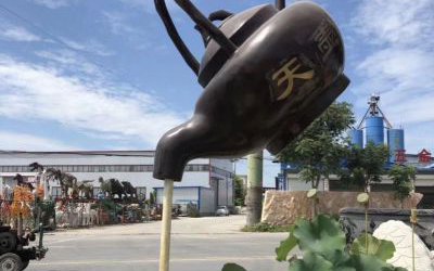 城市玻璃钢仿铜悬浮流水街道景观天壶雕塑