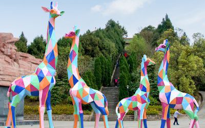 玻璃钢彩绘户外公园景观长颈鹿雕塑