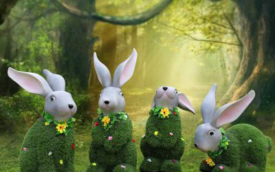 户外花园林幼儿园装饰草坪绿植卡通兔子玻璃钢雕塑