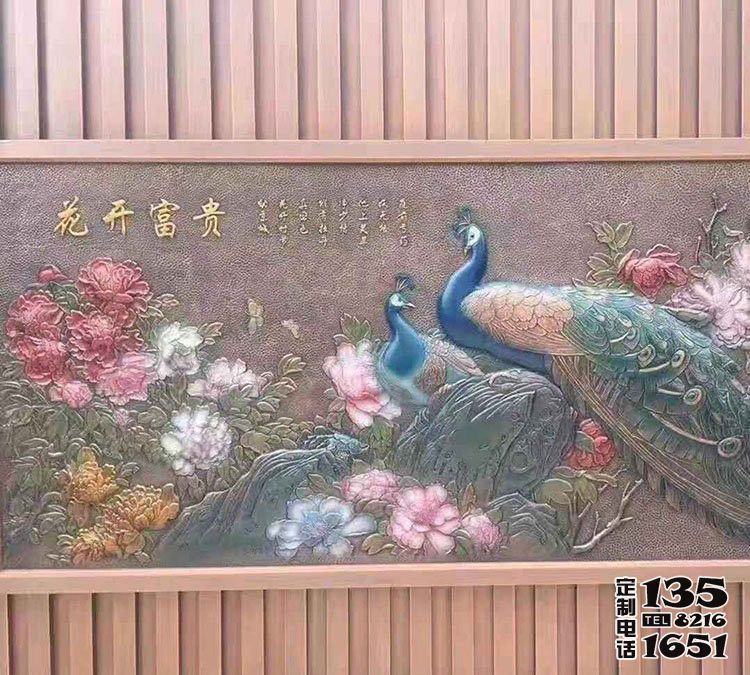 大型室内摆放的玻璃钢仿铜浮雕影壁孔雀雕塑 大型室内摆放的玻璃钢仿铜浮雕影壁孔雀雕塑