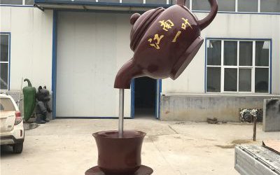 户外创意玻璃钢仿铜悬空流水天壶雕塑