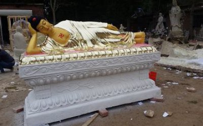 寺庙大型玻璃钢鎏金卧佛雕塑