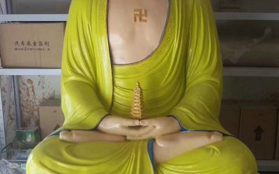 大型玻璃钢彩绘寺庙三宝佛雕塑