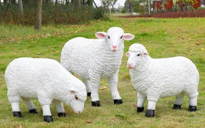 草坪上三只玻璃钢仿真绵羊雕塑