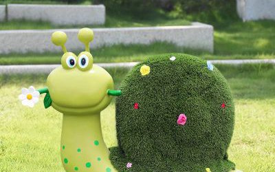 公园草坪玻璃钢卡通绿植蜗牛雕塑