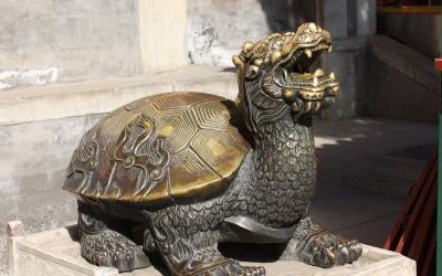 寺庙庭院玻璃钢仿铜龙龟雕塑