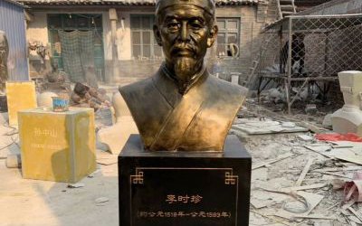 图书馆玻璃钢仿铜古代名医李时珍头像雕塑