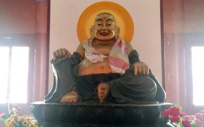 大型玻璃钢彩绘寺庙景区供奉弥勒佛雕塑