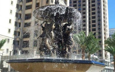 商业广场欧式人物玻璃钢仿铜雕喷泉水景雕塑