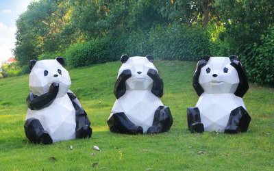 动物园观景区几何卡通熊猫玻璃钢雕塑