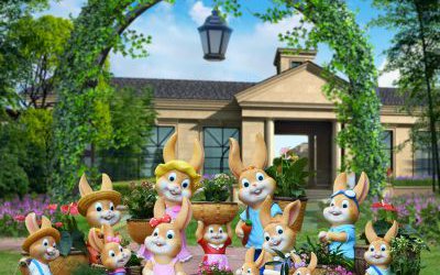 景区玻璃钢卡通彩绘园林兔子雕塑