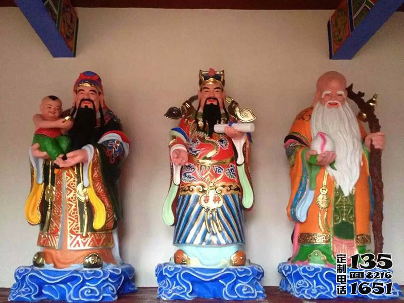 寺庙大型玻璃钢彩绘供奉的福禄寿雕塑 寺庙大型玻璃钢彩绘供奉的福禄寿雕塑