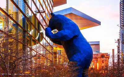 酒店户外大型蓝色几何把窗户玻璃钢熊雕塑