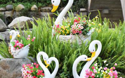 庭院玻璃钢天鹅公园景观创意摆件花盆雕塑