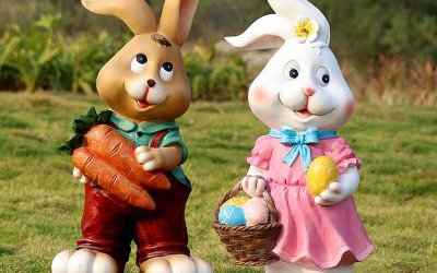 可爱家居摆件两只玻璃钢卡通兔子雕塑