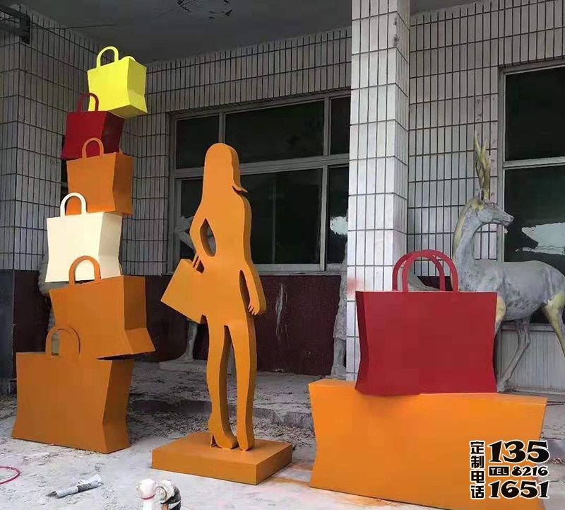 玻璃钢抽象购物女郎商场人物美陈摆件雕塑 玻璃钢抽象购物女郎商场人物美陈摆件雕塑